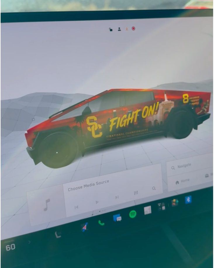 Custom design shown on the Tesla touchscreen