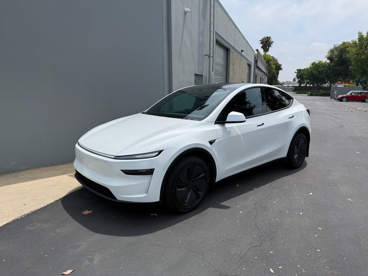 Gloss white Model Y with clear paint protection film