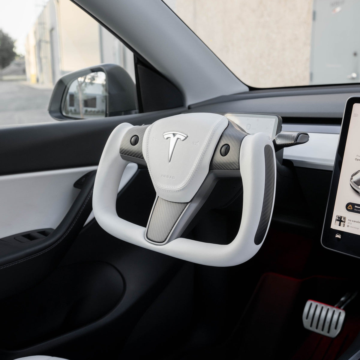 Tesplus Yoke Style Steering Wheel - White Nappa Leather